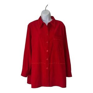 Kim Rogers Women's  Beautiful L Red PETITE Polyester Blend Button Down Top